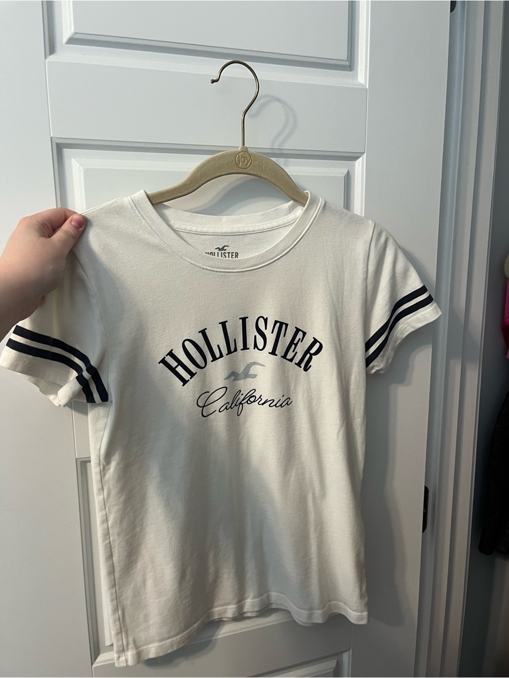 Hollister California Logo Tee in White with Black Accents